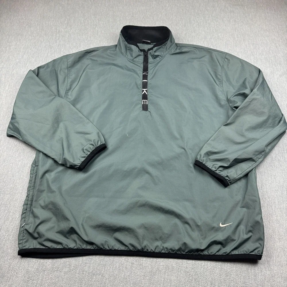 Vintage Nike Jacket Mens 2XL Green Windbreaker 1/2 Zip Running Track Pullover